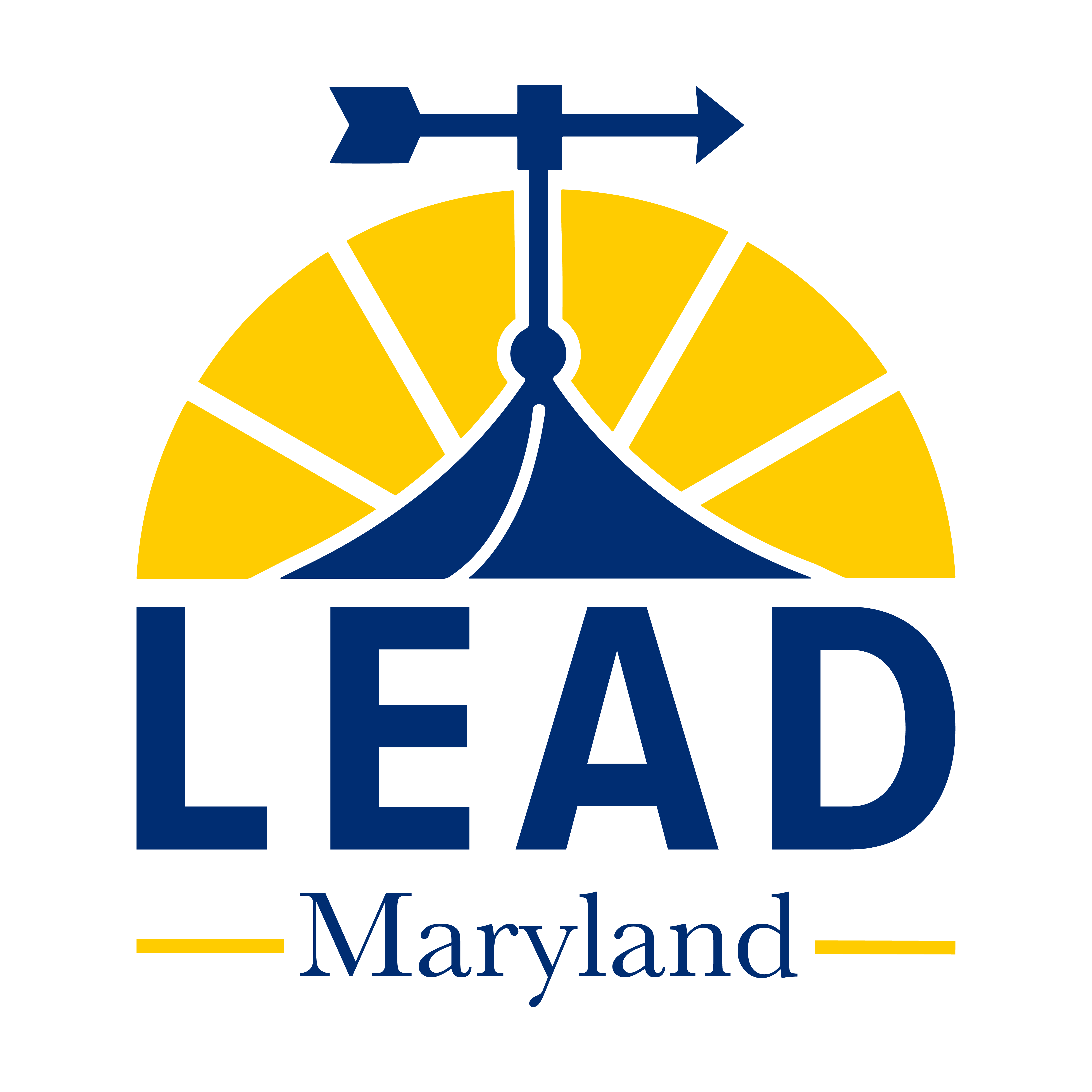 LEAD Maryland logo has a gold sunrise shining behind a blue weathervane, with the LEAD Maryland name below.