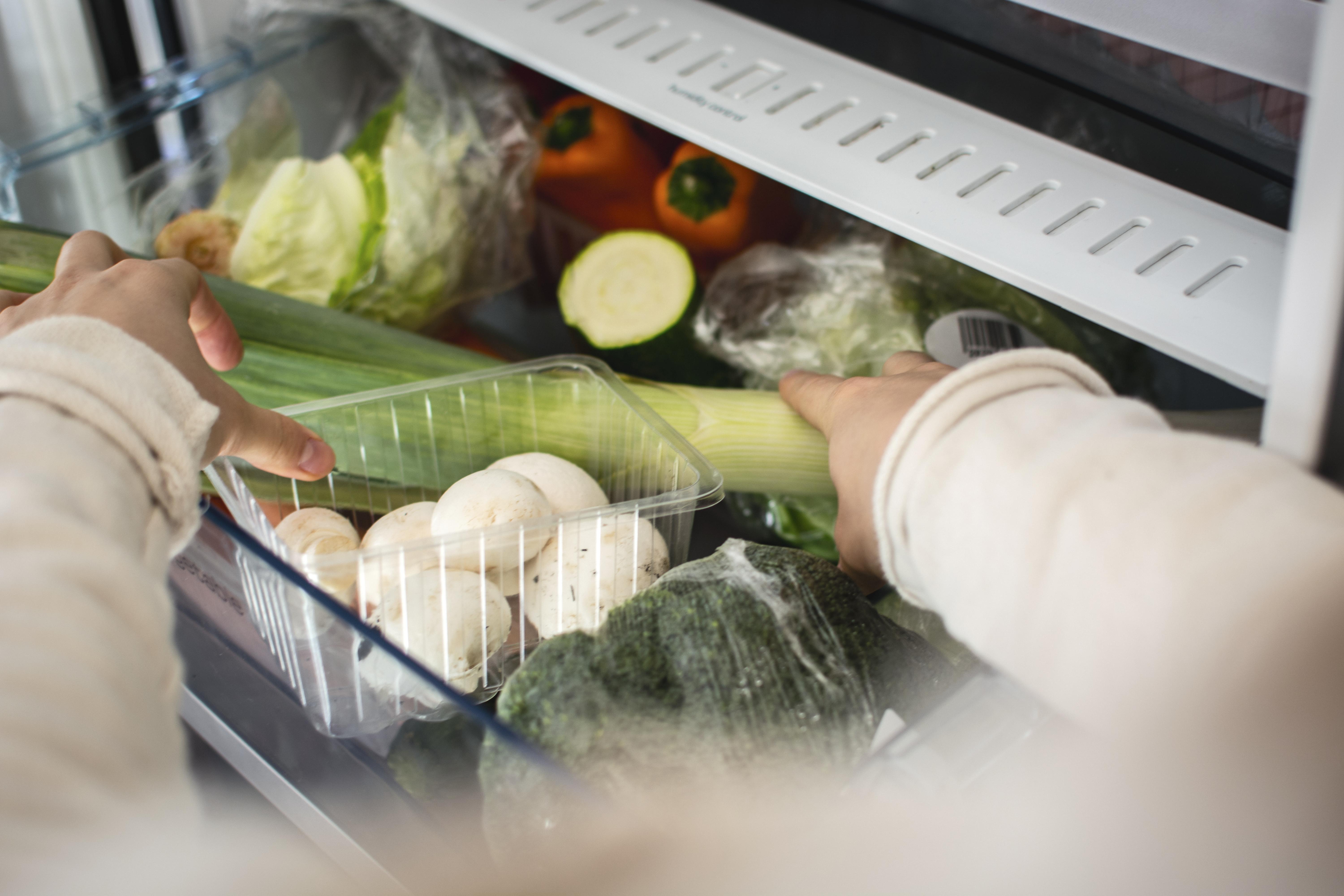 Fresh produce in a refrigerator