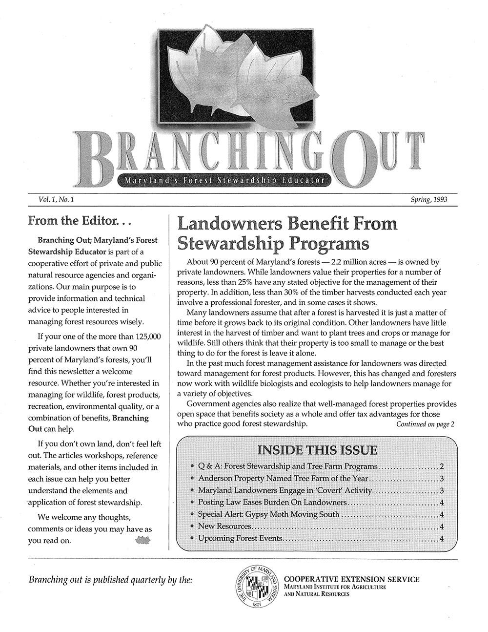 Back issues of "Branching Out" University of Maryland Extension