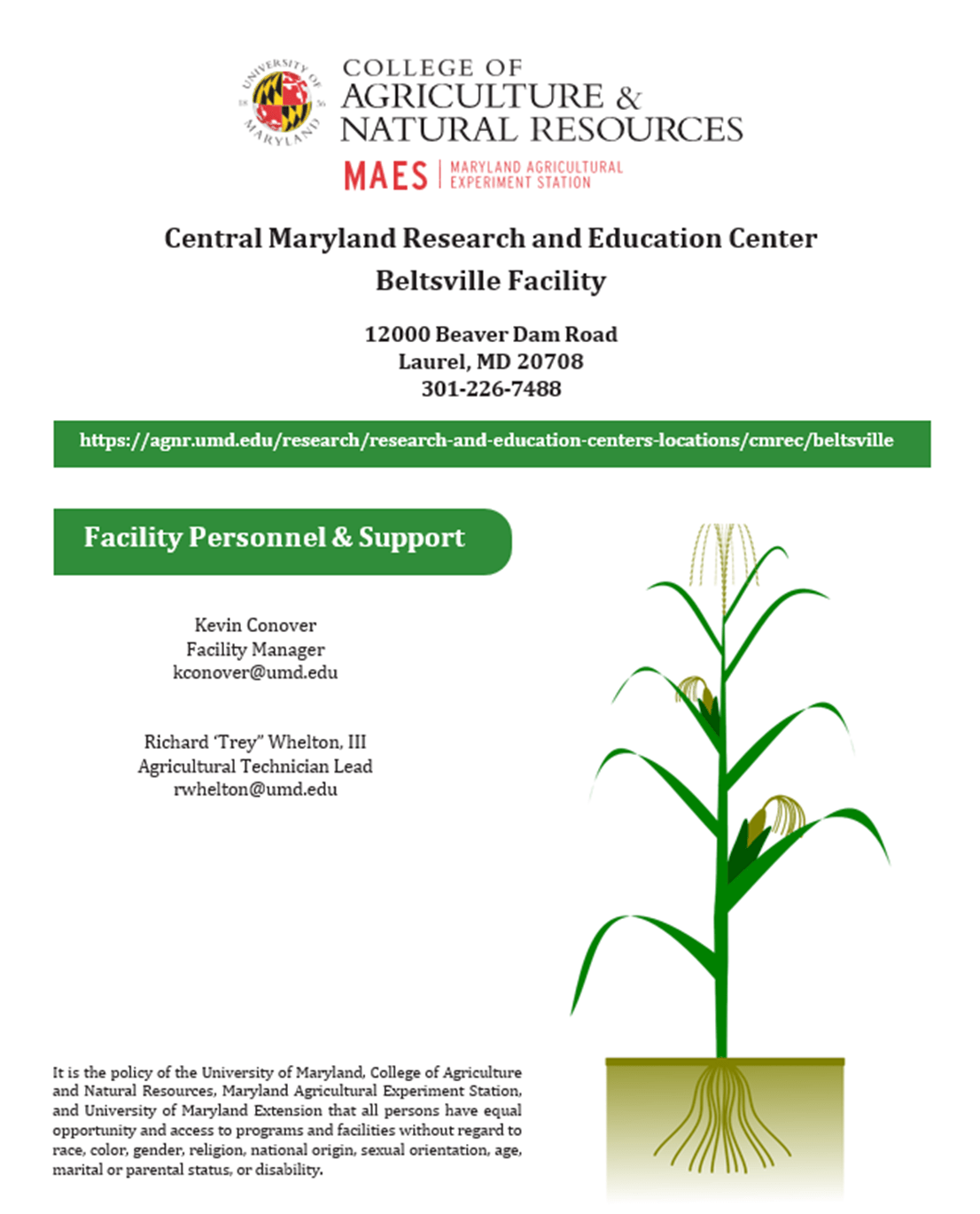 Facility Personnel & Support at Beltsville