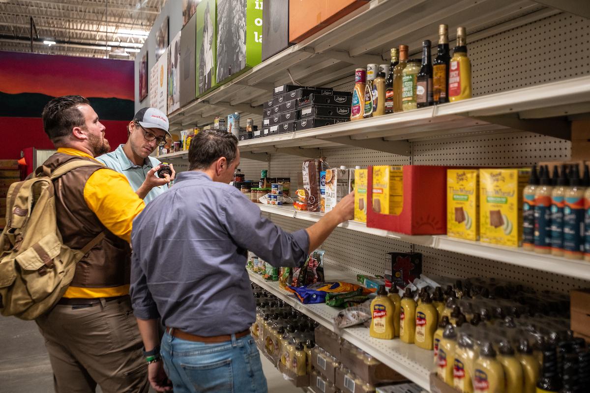 Students look at the food options available at the UMD food pantry on campus
