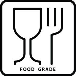 Side-by-side minimalist outlines of a wine-style glass and a fork surrounded by a square frame.