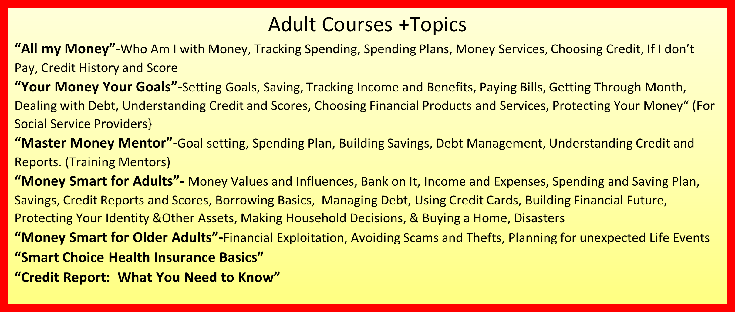 Adult Finance Program Lower Shore