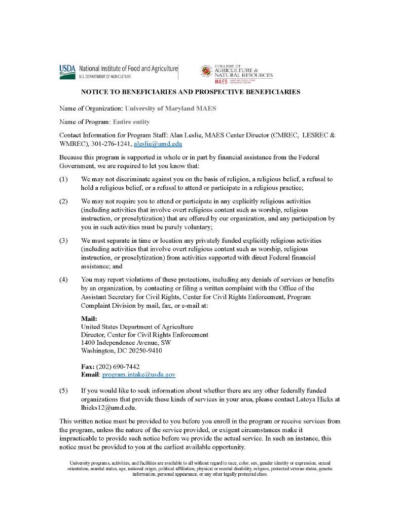 USDA Notice to Beneficiaries