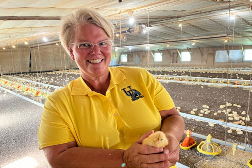 Georgie Cartanza holding a one of her baby chicks