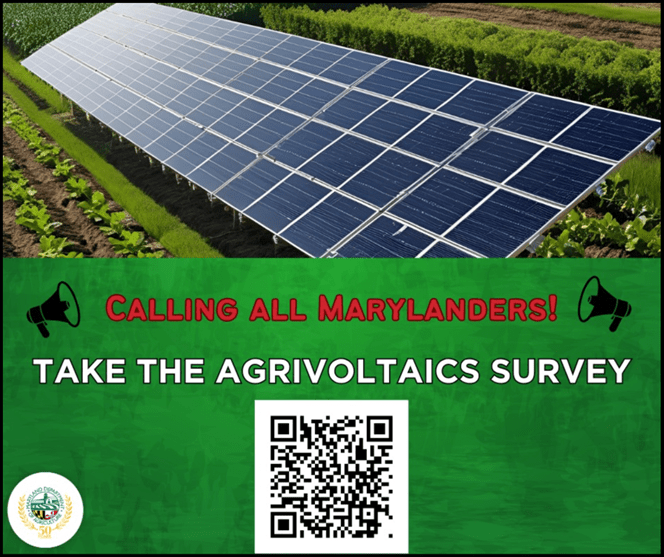 Solar panels in field with survey QR code