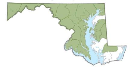 2025 winged euonymus Maryland county distribution. Courtesy Maryland Biodiversity Project.
