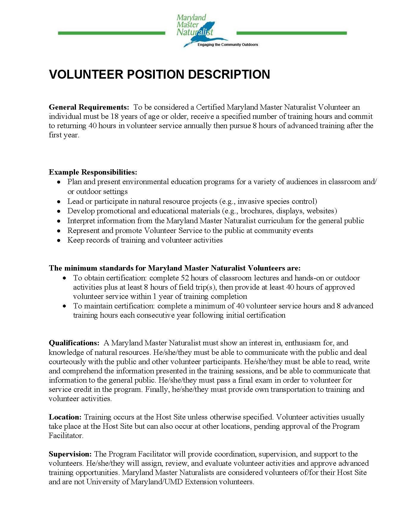 Volunteer Position Description