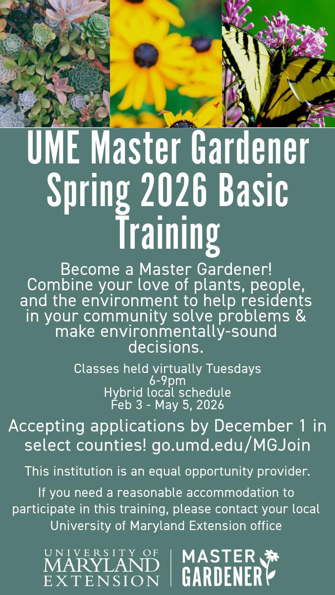 Notice of the 2026 Charles County Master Gardener Training Classes