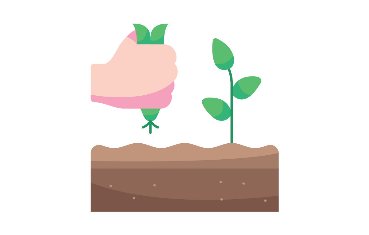 A hand pulling a weed out of the soil.