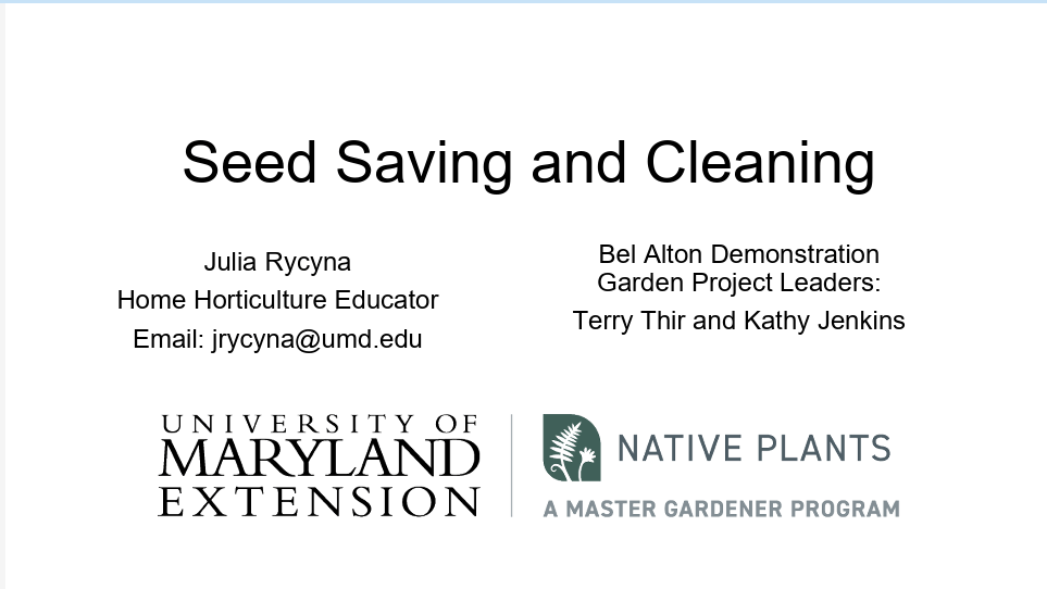 Title slide for seed saving and cleaning article