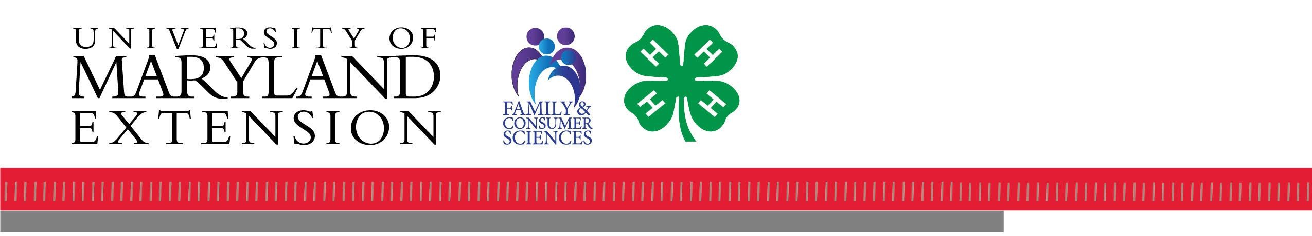 Alt text: "University of Maryland Extension logo with Family & Consumer Sciences and 4-H clover logos.