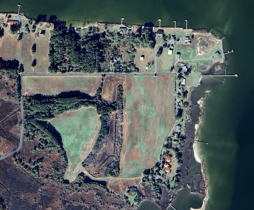 aerial imagery over agricultural fields experiencing saltwater intrusion
