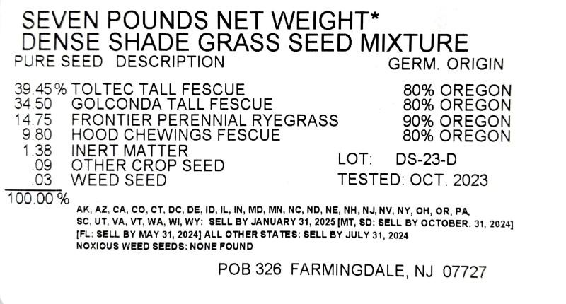 Label from a bag of turfgrass seed listing the ingredients and origin of the varieties.