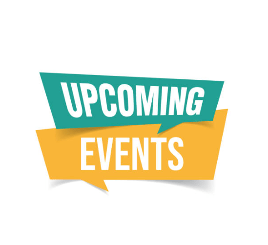 2 text boxes with upcoming  and events written in each
