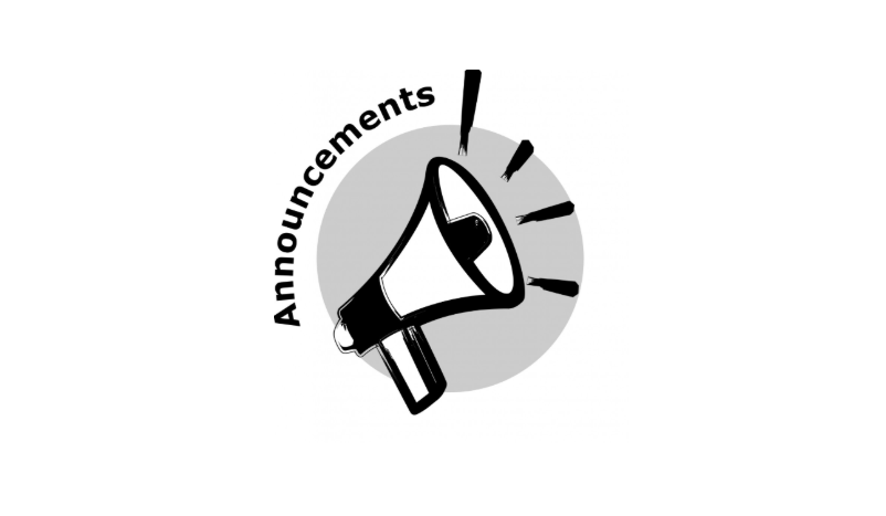 black and white bullhorn with text announcements