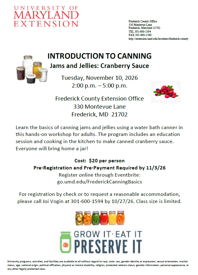 flyer for 2026 Jams and Jellies canning class